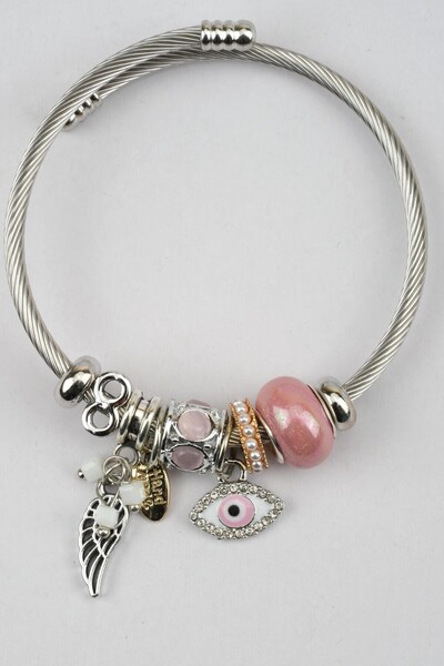 SherDesing سوار من الفولاذ باللون الوردي مع أجنحة عين الملاك