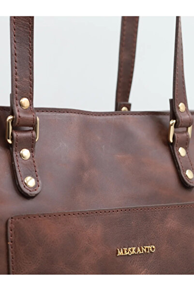 Meskanto Bitter Brown Tote Genuine Leather Women's Shopping Shoulder Bag