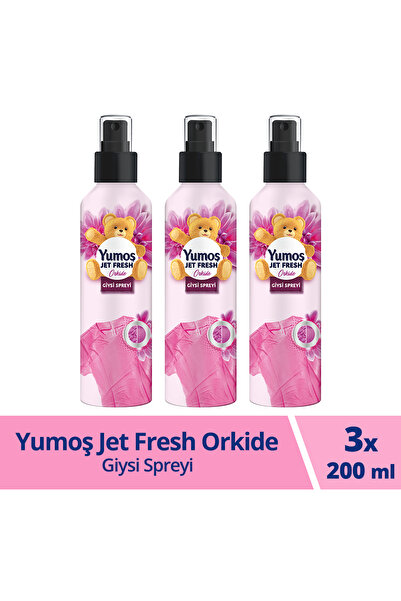 Yumoş Jet Fresh Giysi Spreyi Yıkamadan Ferah Koku Ve Ütü Etkisi Orkide 200 ml X3