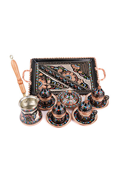 Zinnun N4 Model Copper Enamel Embroidered Coffee Set