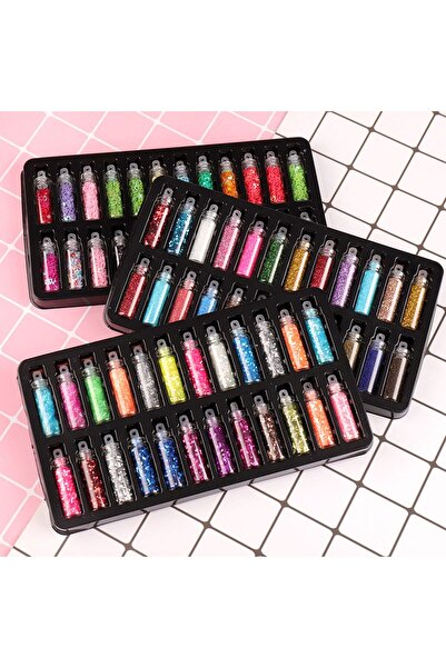 BEAUTY BOX COSMETIC Nail Art Simli 24 Adet Glitter Lüks Tırnak Süsleme Pulları Kalıcı Oje Protez Tırnak Süsleme