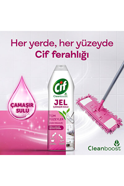 Cif Jel Tüm Yüzeyler Çiçek Ferahlığı Yüzey Temizleyici Çamaşır Suyu Katkılı 750 ml X4