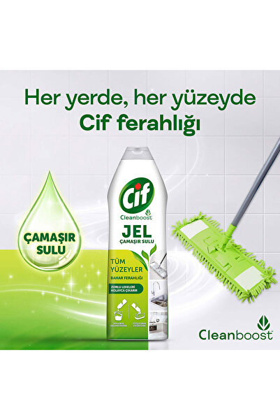 Cif Tüm Yüzeyler Için Jel Yüzey Temizleyici Leke Çıkarıcı, Yağ Çözücü Bahar Ferahlığı 750 Mlx4
