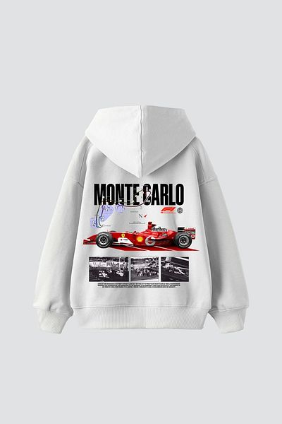 Sekizbiraltı Monte Carlo Car Printed Oversize Unisex Premium White Hoodie