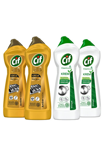 Cif Krem Altın Işıltısı Yüzey Temizleyici 750ml Krem Yüzey Temizleyici Amonyak Sünger Hediye