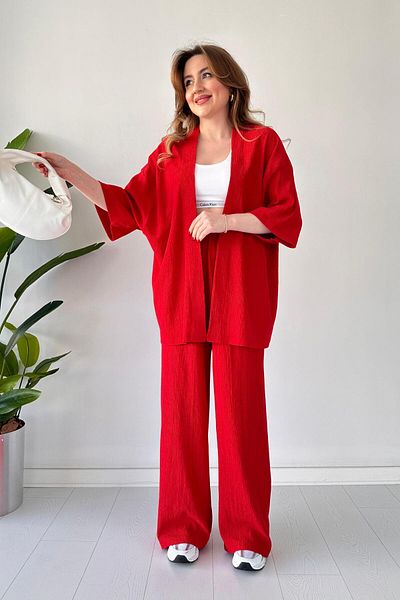 MaziButik طقم قطني مزدوج باللون الأحمر