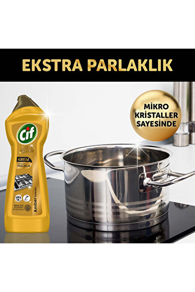 Cif Krem Altın Işıltısı Yüzey Temizleyici 750ml Krem Yüzey Temizleyici Amonyak Sünger Hediye