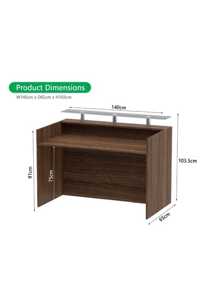 Mahmayi Modern Reception Desk White with Glass Top Desk Office Reception Table-140Cm (Dark Brown)