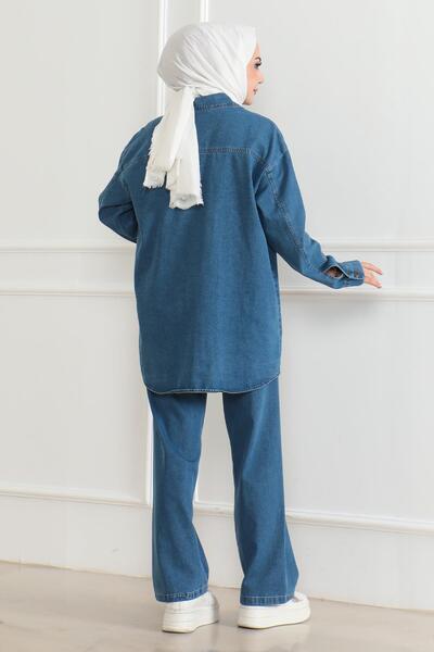 Modamihram Синій джинсовий костюм з кишенями і тасьмою Детальніше 19207