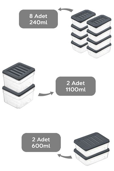 Meleni Home 12-Piece Anthracite Refrigerator Organizer Set - Deep and Shallow Microwave Freezer Container