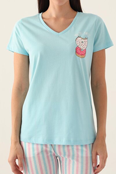 Arnetta Set de pijamale cu decolteu în V pentru femei, 100% bumbac