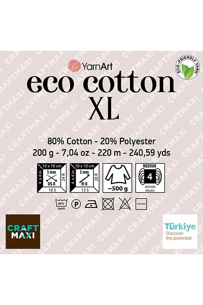 Yarnart ECO COTTON XL - ΑΝΘΡΑΚΙΤΗΣ 780 Πλεκτό Κλωστή