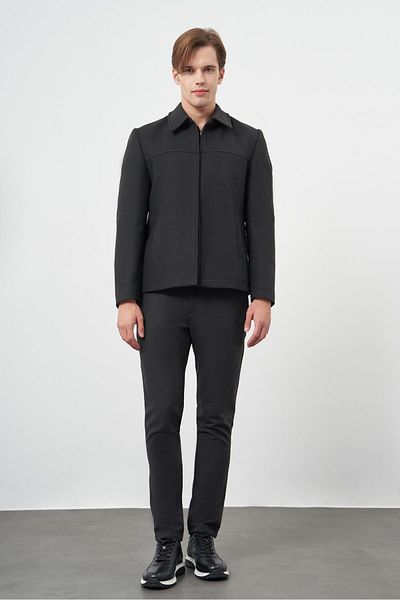 İmza Baby Collar Slim Fit Classic Coat - Dark Anthracite, Απλό Χωρίς Σχισμή, Πλήρης Φόδρα, 1007245121