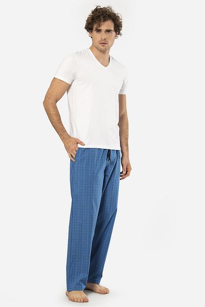 Cacharel V-Neck Short Sleeve T-Shirt and Pocket Plaid Bottom Pajama Suit