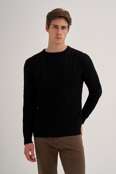 Cazador Jazz 3022 Knitted Detailed Crew Neck Men's Knitwear Sweater