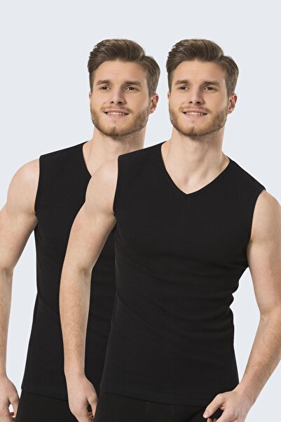 TÜREN 158 Black Men's 2-Piece Sports V-Neck Ribbed Tank Top