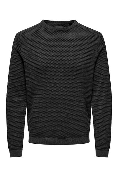 Only & Sons Onstapa Reg 12 Struc Ls Crew Knit Noos 22027602 Dark Grey Melange