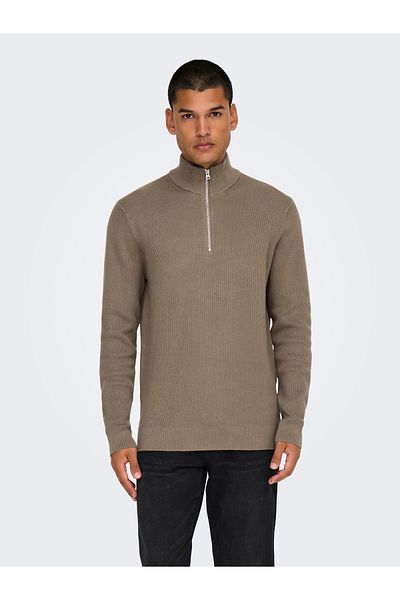 Only & Sons Onsphil Reg 12 Struc Half Zip Knit Noos 22023210 Desert Taupe