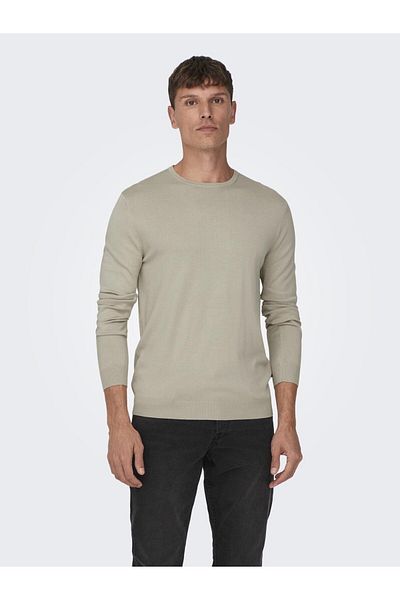 Only & Sons Onswyler Life Reg 14 Ls Crew Knit Noos 22020088 Ασημένια επένδυση