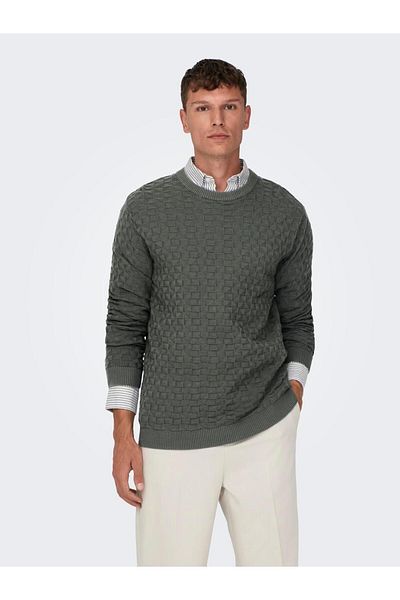Only & Sons Onskalle Reg 12 Struc Crew Knit Noos 22026559 Castor Grey
