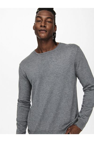 Only & Sons Onswyler Life Reg 14 Ls Crew Knit Noos 22020088 Mittelgrau Melange