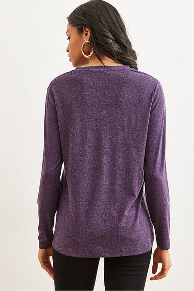 Olalook Damen Lila V-Ausschnitt Wolle Viskose Fließende Bluse BLZ- 19002729