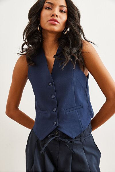 Olalook Жіночий синій підкладковий флісовий жилет з кишенями YLK-19000041