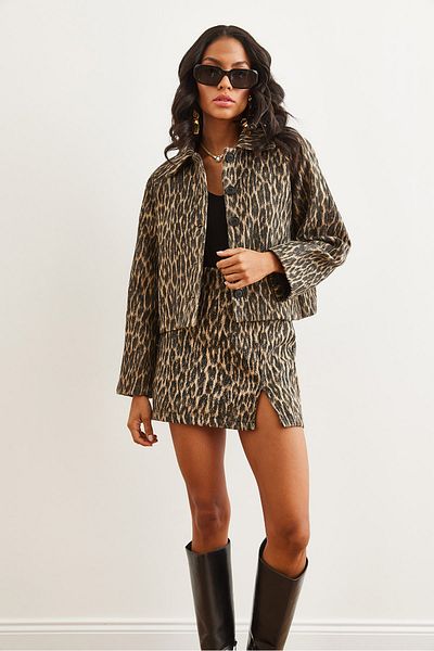Olalook Γυναικείο μπουφάν με κουμπιά Leopard Stone με επένδυση CKT- 19000402