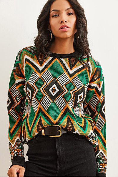 Olalook Black Rug Patterned Women's Knitwear Sweater - Kzk- 19000869