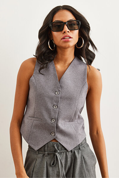 Olalook Women's Smoked Lined Fleto Pocket Woven Vest Ylk- 19000041