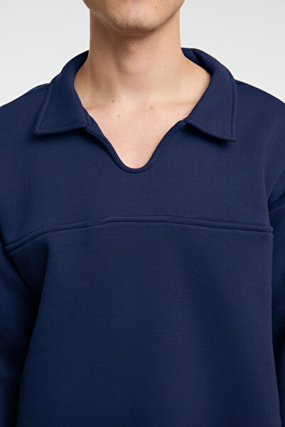 Edit by Trendyol Fleecová mikina s pololímečkem v námořnické modré oversize