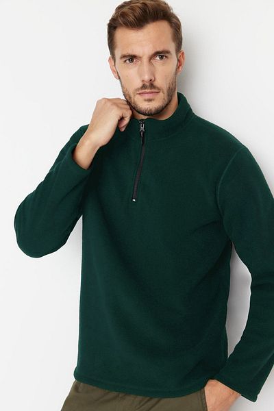 Trendyol Collection Smaragdově zelená mikina se zipem proti žmolkování - stojáček, pravidelný střih Tmnaw23Sw00395