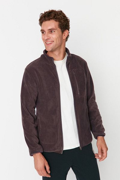 Trendyol Collection Anthracite Zippered Fleece Sweatshirt - Warm, Anti-Pilling, Regular Fit Tmnaw23Hi00050