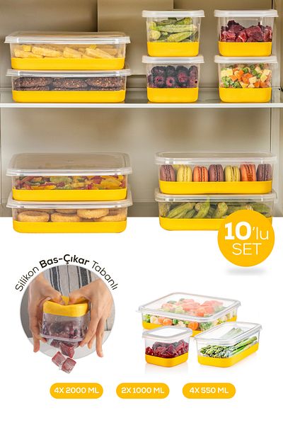 Vienev 10 Pieces Yellow Silicone Based Deep Freezer - Freezer Storage Container