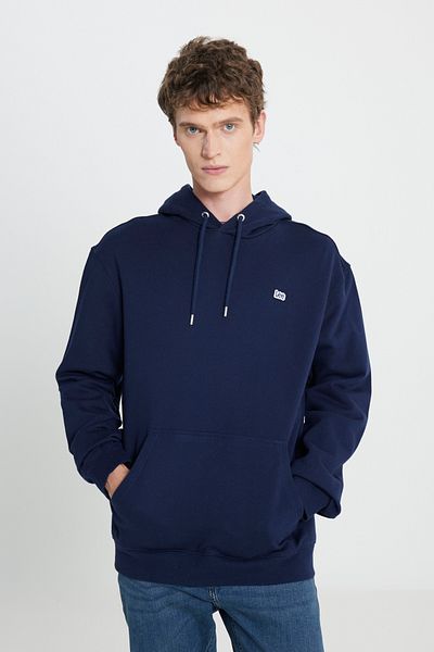 Lee Regular Fit Regular Cut 100% Cotton Hooded Men's Dark Navy Blue Sweatshirt with Fleece Inside