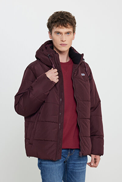 Lee Regular Fit Normal Kesim Kapüşonlu Bordo Şişme Mont