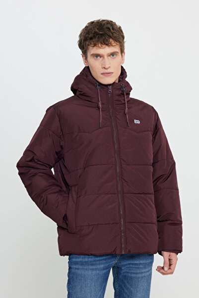 Lee Regular Fit Normal Kesim Kapüşonlu Bordo Şişme Mont