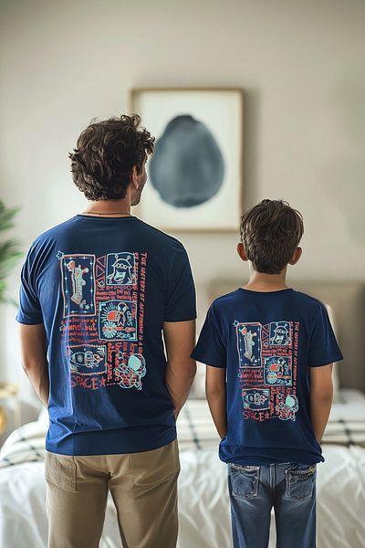 TRENDYOLKIDS Boy's Mini Me T-Shirt - Father-Son Back Printed, Navy Blue, Knitted Tkdaw25Ts00017
