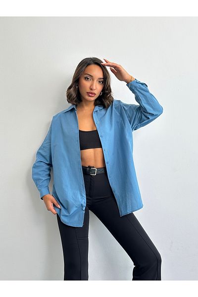 BEJNA Lange Basic-Hemden für Damen in Indigo-Größe