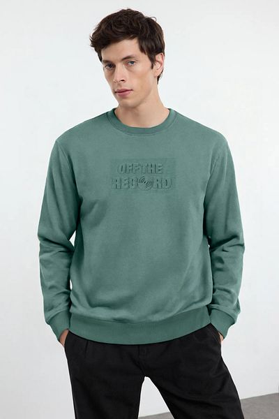 Trendyol Collection Zelená oversize/široký střih s reliéfním potištěným textem bez šedé mikiny TMNAW25SW00048
