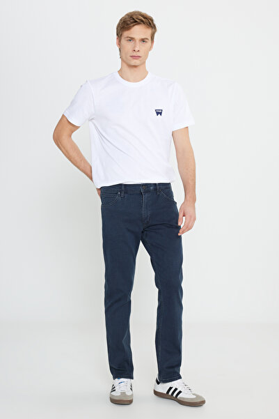 WRANGLER Straight Fit Straight Cut Straight Leg Greenboro Men's Navy Blue Cotton Stretchy Jean Jeans