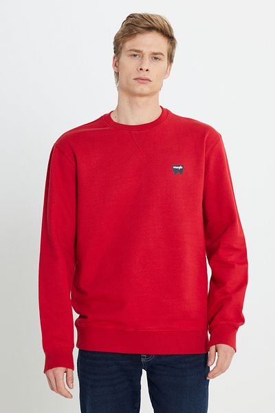 WRANGLER Regular Fit Regular Cut 100% Cotton Crew Neck Men's Red Minimal Logo Sweatshirt