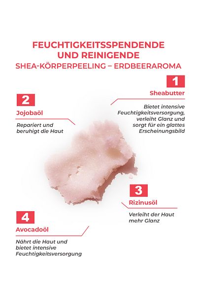 THE BATH FACTORY Feuchtigkeitsspendendes und reinigendes Shea-Körperpeeling - Erdbeergeschmack 300gr