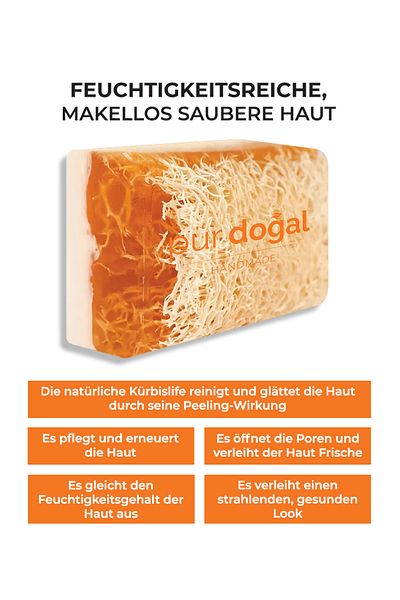 SİNOZ Pür Doğal 100% natürliche Gesichts- und Körperseife aus Kürbisfasern, Honig und Eselsmilch – handgemacht 130 gr