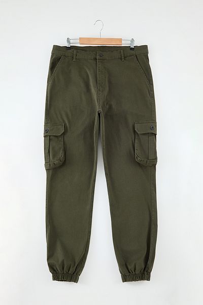 Trendyol Collection Pantaloni cargo din gabardină kaki de mărime mare TMNAW25AR00005