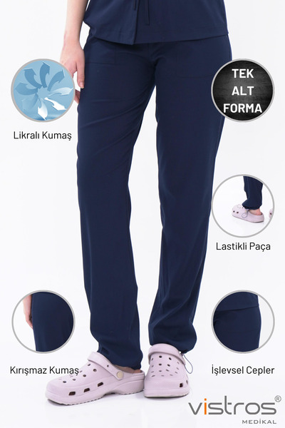 Vistros Medikal Boru Paça Yan Cep Detay Likralı Medikal Forma Doktor & Hemşire Forması Cerrahi Lacivert ALT (V-009A)