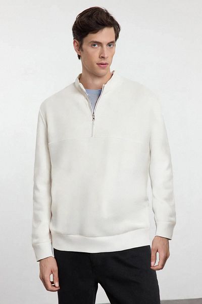 Trendyol Collection Φούτερ Ecru Oversize Fleece με φερμουάρ - Stand Collar TMNAW25SW00031