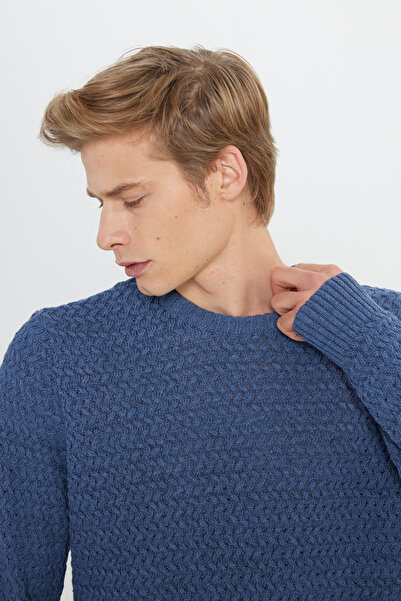 WRANGLER Regular Fit Regular Cut Crew Neck Men's Navy Blue Knitwear