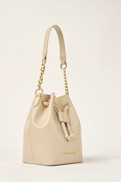 Ted Baker Beigefarbene Bucket-Tasche aus schlichtem Leder 200809 -16