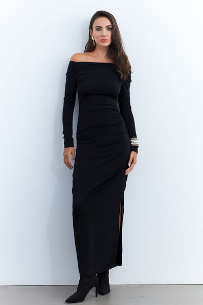 Cool & Sexy Schwarzes Maxi-Draped-Damenkleid SHR7